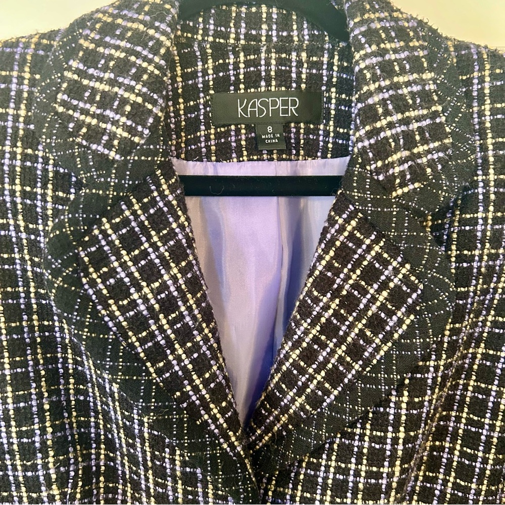 KASPER Tweed Blazer Size 8. Black/Purple/Tan Career Jacket EUC - Picture 4 of 13